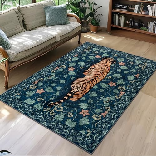 TUKDAK Tappeto lavabile antiscivolo, 120x180 cm, verde per soggiorno e camera da letto, morbido pelo corto, schienale in gomma, boho animale, Rug