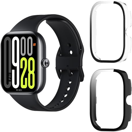 Aerku Custodia Compatibile per Xiaomi Redmi Watch 5, [Con Vetro Temperato] 9H HD Anti-Graffio Custodia Protettiva Telaio Rigida PC Cover Protezione - Trasparente&Nero | [Con Vetro Temperato] 9H HD Anti-Graffio Custodia Protettiva Telaio Rigida PC Cover Protezione - Trasparente&Nero
