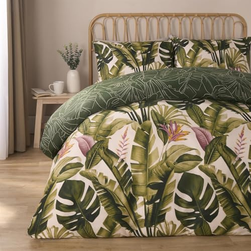 OHS Green Bedding Double Duvet Set, Reversible Super Soft Warm Tropical Foliage Quilt Cover Bedding Double Bed Set Luxury Comfy Duvet Cover Sets with Matching Pillowcases