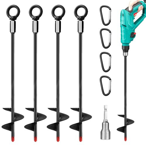 ROTKUSZ 4 Piezas Anclajes a Suelo, 38cm Anclaje de Tierra en Espiral, Juego de Anclaje de Suelo, Anclaje de Trampolín de Metal, Estacas de Suelo para Tiendas de Campaña, Columpios, Marquesinas
