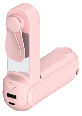 CNMTCCO Handventilator, 5 in 1 Mini Ventilator, Wiederaufladbar, USB-Ventilator, faltbar,mit Schultergurt, Powerbank, Taschenlampe, Spiegel und Handyhalterung für Büro, Außenbereich