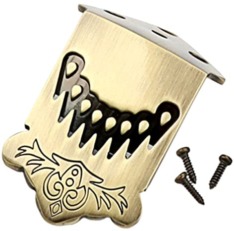 SWOOMEY Metal Mandolin Tailpiece 8-string Alloy Tailpiece in Golden Colour with Plume Pattern Designed for Mandolin Lovers to Improve Sustain and Intonation Unique Delicate Style