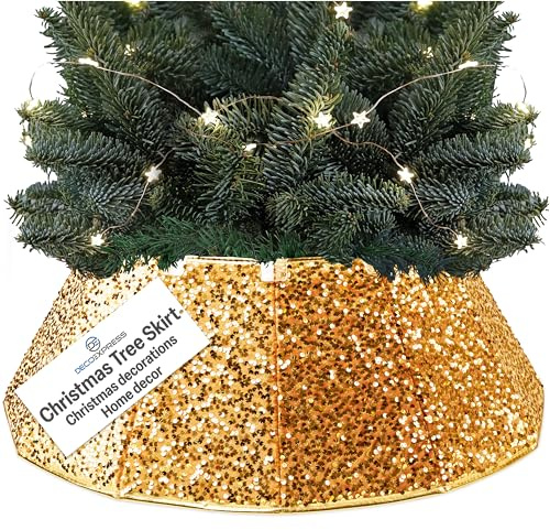 Deco Express Weihnachtsbaum-Rock - Festliche Christbaumdecke für Weihnachtsdekoration, Weihnachtsbaum Decke zum Schutz des Bodens & stilvolle Ergänzung der Feiertags-Deko Pailletten Gold