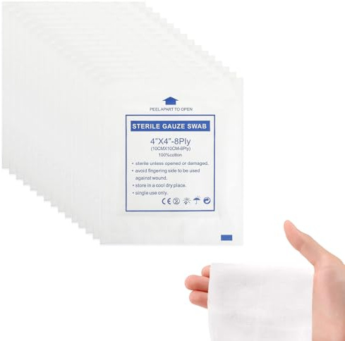 50 Pcs Sterile Gauze Pads 10cm x 10cm – Individually Wrapped Cotton Gauze Swabs, Soft Sterile Gauzes Dressings for Wounds, First Aid, Home, Travel, Outdoor Use