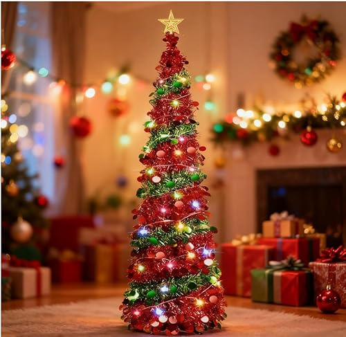 Gachiwar - Adorno para árbol de Navidad, Plegable, con Lentejuelas, Brillante, para casa, Oficina, Tienda, decoración de Navidad (Lentejuelas Rojas y Verdes)
