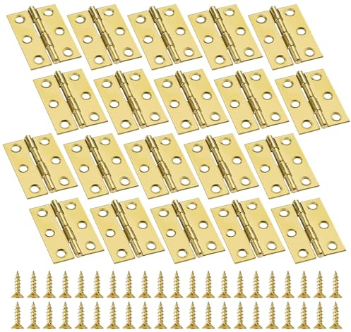 Anstore 20 dörrgångjärn guld, 44 x 32 x 1 mm rostfritt stål gångjärn, vikbara, pianomband gångjärn med 120 skruvar, 6 x 11 mm, litet gångjärnsband, kontakter för trädörrar fönster, skåp, möbler