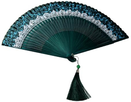 Holibanna Abanico Plegable Tradicional de Bambú y Seda Verde, Portátil y Conveniente para Decorar Tu Habitación o Usar en Teatro Estilo Chino
