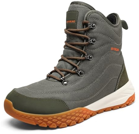 HOTBEAR Men's Thinsulate Insulated Winter Snow Boots with Wide Toe Box & Slip-Resistant Outsole | Orthopedic Arch Support for Cold-Weather Army Green Size 8