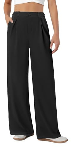 COPYLEAF Dress Work Pants Women Wide Leg Stretchy Casual Slacks 2 Pockets(Black XXL)