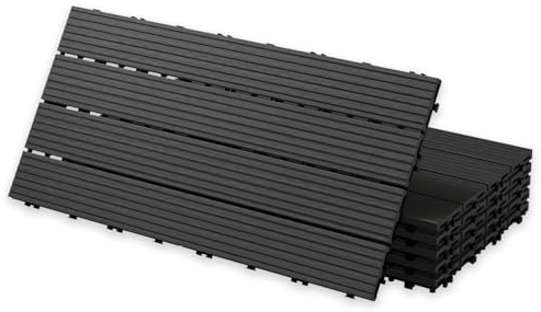 YOEVU - Baldosas de Exterior de Madera Composite WPC | Antideslizantes y Resistentes al Agua | Fácil Instalación | 1.08m² | Set de 6, Patio y Jardín, 30X60cm (Antracita)
