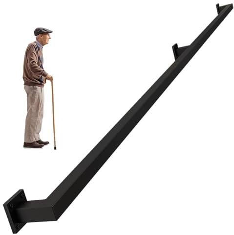 Stair il Balustrade de balcon pour intérieur/extérieur 30-600 cm Support antidérapant en fer forgé Poignée de sécurité murale Noir 60 cm de long