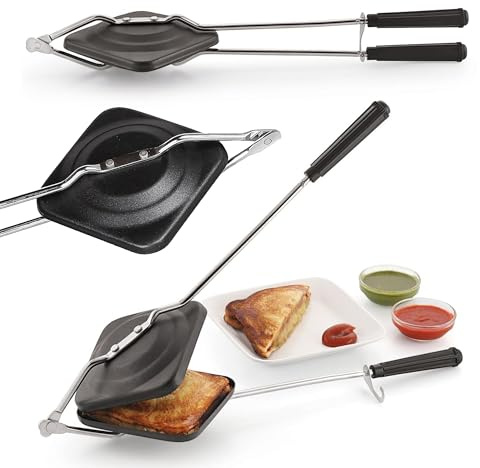 Grille-pain et grill à sandwich – Machine à sandwich à gaz antiadhésive avec design anti-flamme et poignée résistante à la chaleur | Compatible avec les cuisinières à gaz