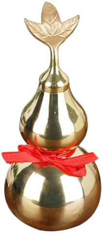 VICASKY Brass Gourd Statue Decorative Feng Shui Craft Leaf Open Cover 5.5-inch Chinese Home Table Decor Collectible Sculpture