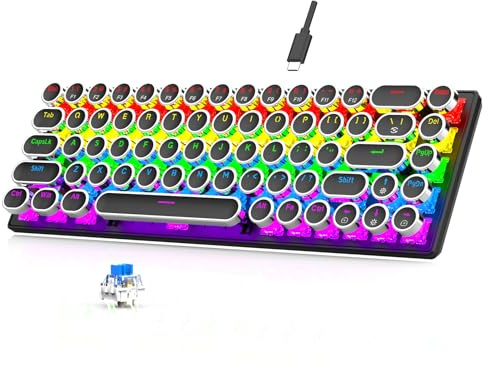 VBESTLIFE Teclado Mecánico con Cable, RGB Backlit Blue Switch Ronda 68 Teclado de Teclado, Diseño de Máquina de Escribir Vintage y Retroalimentación Táctil, para Laptop de Escritorio (Black)