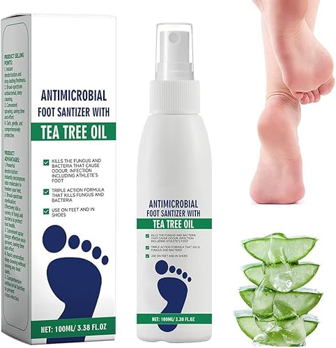 Spray igienizzante per piedi con olio di tea tree, antiodore, idratante delicato per piedi secchi, liquido per piedi maleodoranti, anti-sudore per atleti