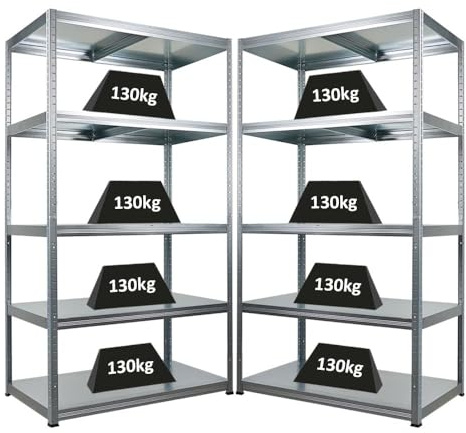 PROREGAL Mega Deal 2x Étagère charge lourde STEEL EAGLE | HxLxP 180x100x60cm | 130kg par niveau | Galvanisé | Lot d'étagères robustes de Garage, Atelier, Cave, sous-sol, Stockage, Rangement, Rayonnage