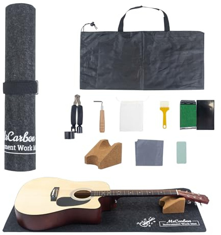 Guitar Repair Mat Kit with Neck Rest, Felt Work Mat, String Winder, Fret Polishing Tools, Cleaning Accessories and Storage Bags – Complete Maintenance Set for Acoustic & Electric Guitars