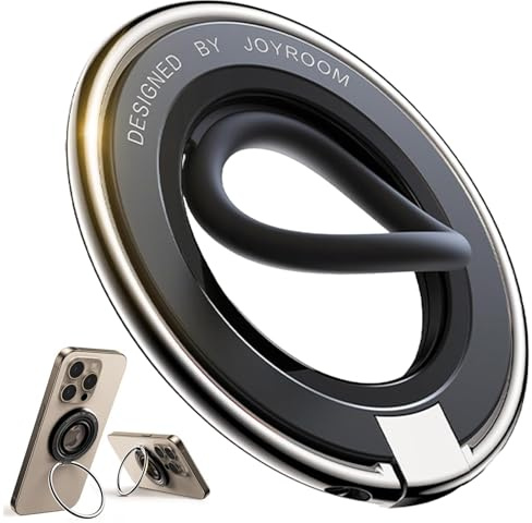 Juformin New Version Zinc Alloy Magnetic Phone Ring Holder, Dual-Sided Magnetic Stand with Elastic Silicone Ring, Compatible with iPhone 12-17 and All Models (Black)