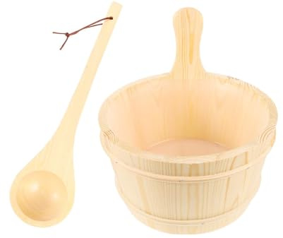 TOYANDONA Praktischer Holz saunaeimer aus Natürlichem Holz mit Schöpfkelle Handgefertigt Langlebig und Ästhetisch Geeignet für Sauna Spa und Dampfbad in Hotels und Zuhause