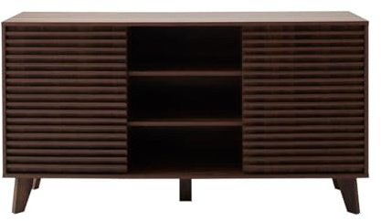 Calicosy - Aparador de 2 puertas correderas efecto madera ranurada - Decoración madera nogal oscuro - Colección Fribourg - Mueble de almacenamiento Salón, comedor - 140 x 39 x 75 cm