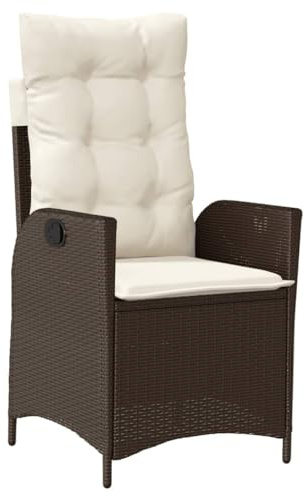 Mokuyary Gartensessel Verstellbar mit Kissen Braun Poly Rattan Balkonstuhl Verstellbare Rückenlehne Terrassenstühl, Esszimmerstühle für Terrasse， Garten, Balkon