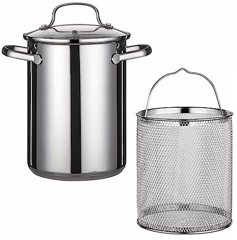 Stainless Steel Asparagus Pot and Fry Pot - Vegetable Steamer and Pasta Cooker with Basket and Lid for Home Kitchen or Restaurant