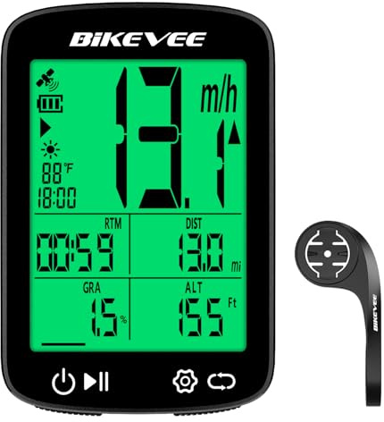 Bikevee Compteur Velo sans Fil, écran 2,4, rétroéclairage Vert, IPX7 | compteur velo gps, Suivi Température/Altitude/Pente, Démarrage/Arrêt Auto, Unités KMH/MPH