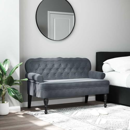 Drainlyn Sitzbank mit Rückenlehne Dunkelgrau Samt 119,5x64,5x75 cm Polsterbank mit Holzbeinen für Wohnzimmer Schlafzimmer Flur Esszimmer Bequeme Sitzgelegenheit mit Armlehne und Stabiler Konstruktion