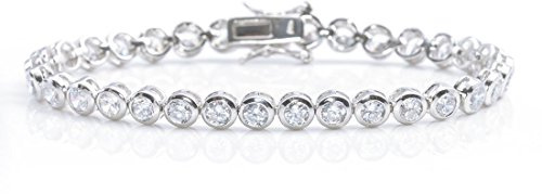 Silverly Bracelet Tennis en Argent Sterling 925 avec Zircones Cubiques Rondes Serties de 5mm à 19cm pour Femme | Bracelet Empilable avec Zircones Cubiques | Bijou Scintillant en Argent Massif