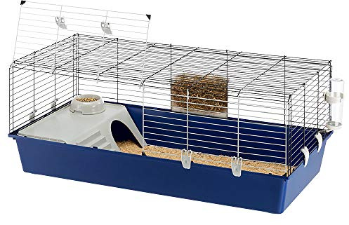 FERPLAST Gabbia Roditori RABBIT 120 per Conigli, Cavie, Porcellini d'India, in Metallo, Accessori inclusi: Mangiatoia, Beverino,Casetta, Ciotola. 118x58,5xh49,5cm
