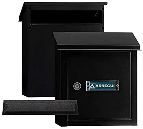 ARREGUI V4034 Pack Bouche d'entrée + Boîte aux lettre en acier pour porte, mur et portail, Fente de 23 x 3 cm, Taille S (Courrier A5) Résistant aux intempéries, Installation facile, Noir