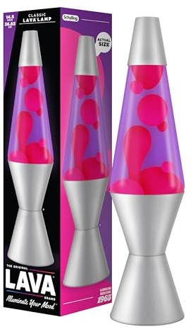 Lava Lamp 2121, Pink Wax, Purple Liquid, Silver Base and Cap, Original 14.5 inch LAVA Motion Lamp to Illuminate Your Mood
