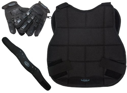 New Legion Paintball Schutzset - schwarz mit Vollfinger-Handschuh