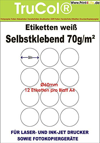 12000 Universal Etiketten Rund Ø60mm Markierungspunkte Aufkleber Ordneraufkleber Label Adressetiketten Internetmarke weiß DIN A4 –1000 Blatt A4 Bigpack- Universell für Laser/Inkjet/Kopierer einsetzbar