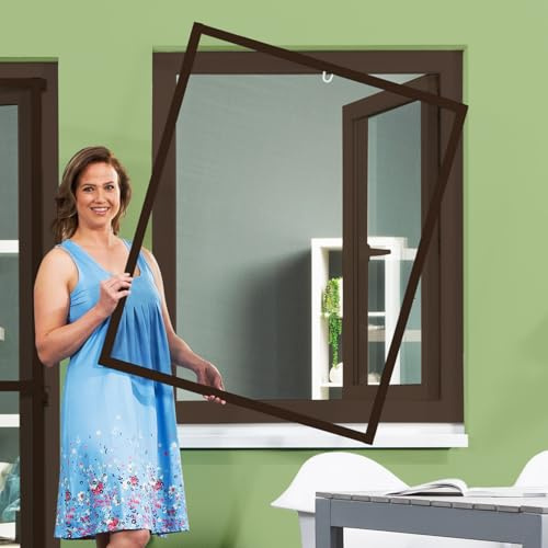 empasa Moustiquaire fenêtre, Master Slim blanc, marron ou anthracite | Cadre en aluminium à découper sur mesure, différentes tailles disponibles, Couleur : marron, Taille : 150 x 160