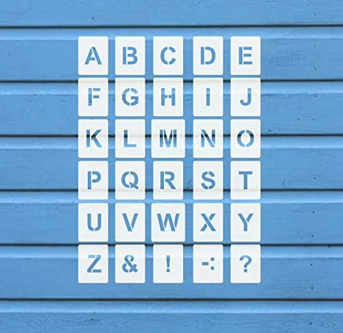 Buchstabenschablone Nr.35 | 1 Satz Buchstaben 2cm hoch | A-Z + 4 Sonderzeichen | 30 einzelne Schablonen | Stencil | Wandschablone