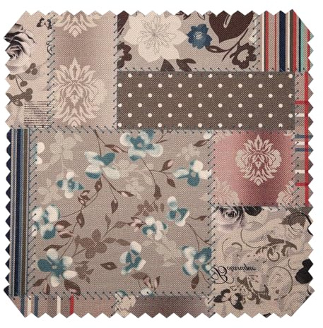 novely® HANAU Vivien - Dekostoff mit Patchwork-Print - Robuster Möbelstoff - Pflegeleichte Meterware 1lfm | Farbe: 02 Hellbraun Blau