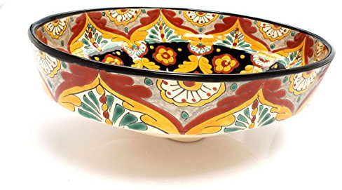 Belinda - Oval Talavera Ceramic Washstand in Orange - Cerames | Wash Bowl 44 x 35.5 x 15 cm | Wash Basin Attachment for Bathroom Toilets Guest Bathroom