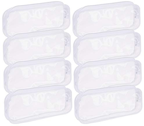 XGOOD 8 Pieces Clear Pencil Case PVC Makeup Pouch Zippered Pencil Case Toiletry Carry Pouch Big Capacity Bags Portable Pencil Bags for Women,Students,Men,Kids Gifts(White)