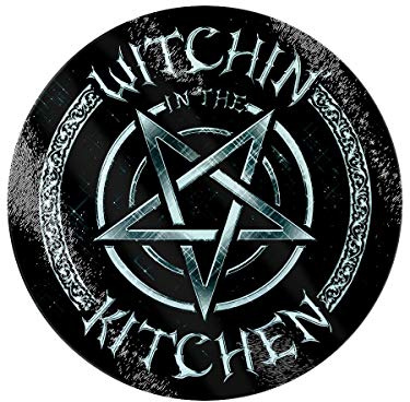 Witchin in The Kitchen Circular Black Glass Chopping Board