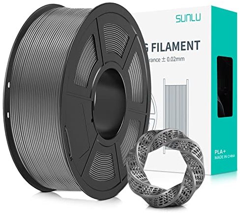 SUNLU PLA+ Filament 1.75mm, PLA Plus 3D Drucker Filament, Stärker belastbar, Neatly Wound, 1KG 3D Druck PLA+ Filament, Maßgenauigkeit +/- 0.02mm, Grau