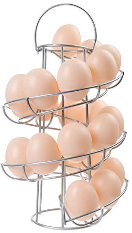 Egg Skelter Deluxe - Dispensador de huevos de gallina con alambre cromado independiente, organizador de almacenamiento de huevos de gallina, cesta para encimera de cocina, color plateado