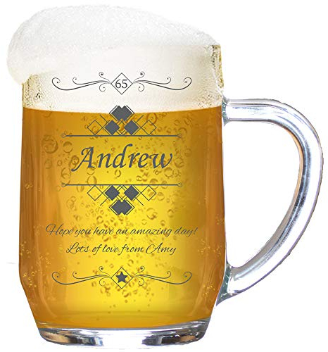 Personalised Tankard ‘Modern Monogram’ Engraved Beer Glass Stein | 1 Pint Beer Mug with Handle | Gift for Birthday, Wedding, Anniversary | Customise with Any Message Name or Occasion, 590 ml