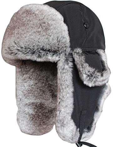 SK Studio Wintermütze mit Ohrenklappen, Warme Baumwolle Trappermütze Hut Unisex Fliegermütze Fellmütze Erwachsenen für Herren Schwarz/Gestrickt XL
