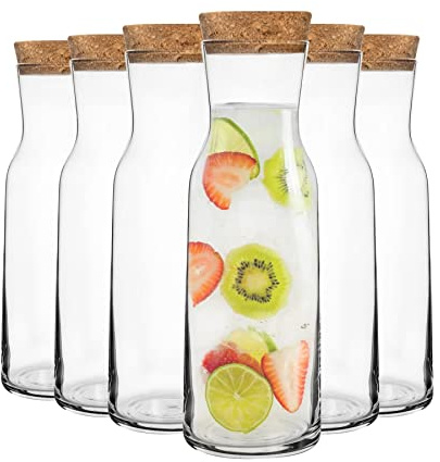 Bormioli Rocco Wasserkaraffe mit Korkdeckel, 6-teilig, für Wasser, Wein, Eistee, 1,2 l