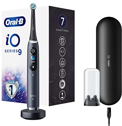 Oral-B iO 9 Elektrische Zahnbürste/Electric Toothbrush mit revolutionärer Magnet-Technologie & Mikrovibrationen, 7 Putzprogramme, 3D-Zahnflächenanalyse, Farbdisplay & Lade-Reiseetui, black onyx