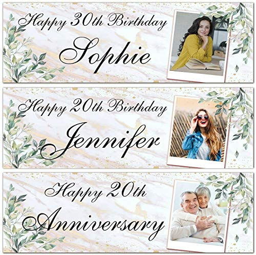 2 personalisierte Geburtstagsbanner Foto Dame Jahrestag Ruhestand Feier Party 1. 2. 18. 21. 30. 40. 50. 60. 70. 80. Geburtstag Dekorationen