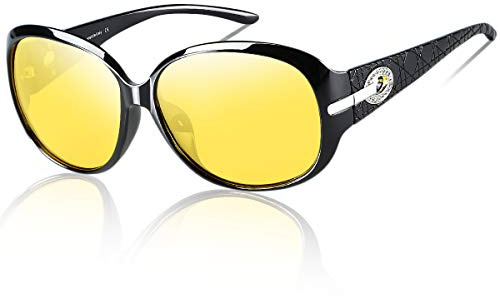 DUCO Damen nacht brille für autofahrer frauen Ovale Nachtsichtbrille für Autofahrer Polarisierte Nachtbrille Autofahren Anti-Blendung HD Gelb Nachtfahrbrille Gläser Fahren Blendfreie Brillen 1220Y