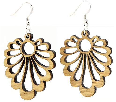 NaturSchatulle Träsmycken örhängen damer träörhängen hängande dahlia 3,6 cm naturligt trä örhängen smycken 925 sterling silver e silver, colore: BRUN, cod. N10371.1