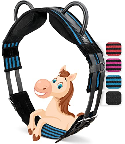 Esposita Reitgurt mit 2 Griffen aus Leder zum Festhalten für Kinder und Reitanfänger - auch geeignet als Longiergurt, Voltigiergurt oder als Holzpferd Zubehör Farbe: Blau-Schwarz Gr. WB/Full